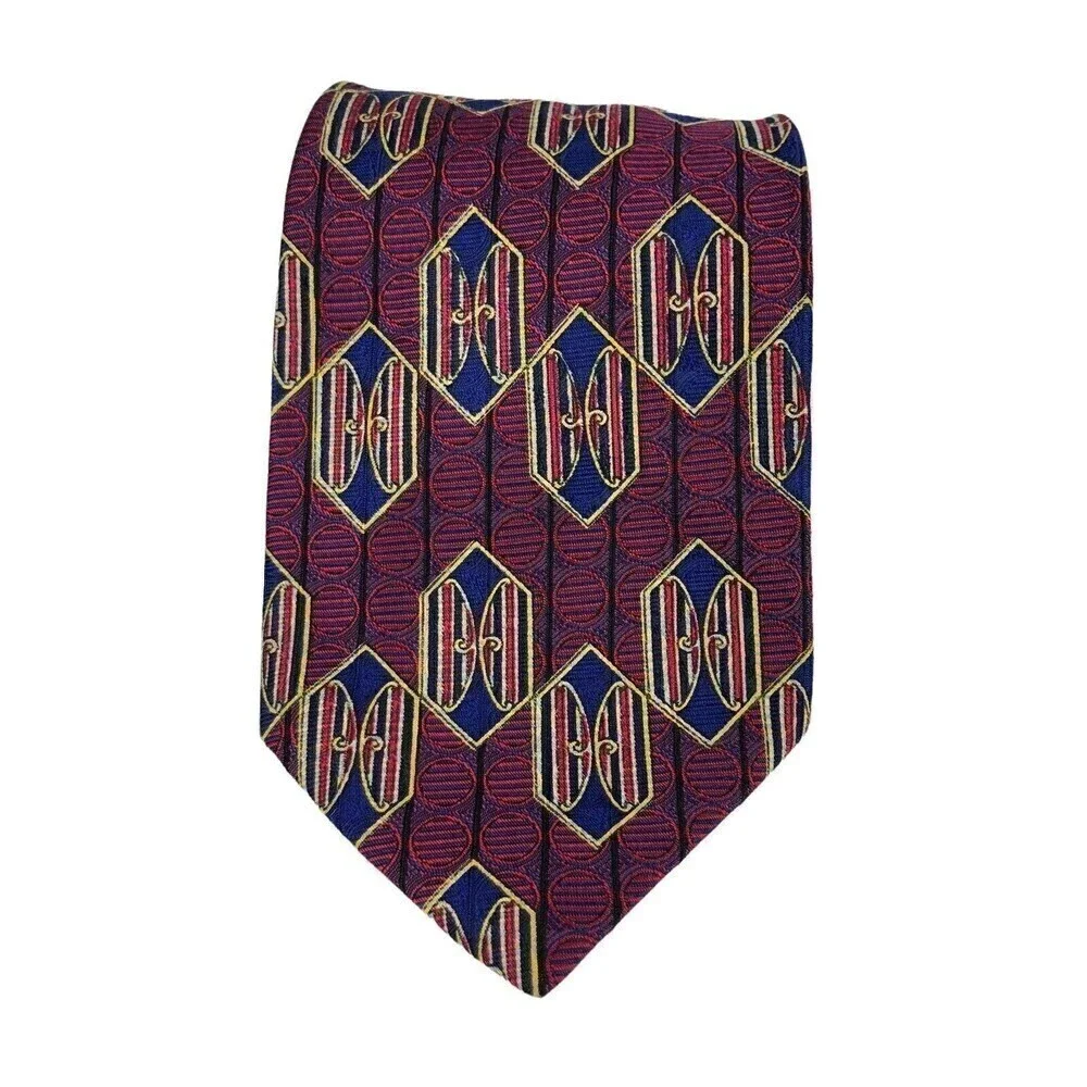Robert Talbott Best of Class Silk Tie Mens Geometric Crimson Blue Woven Necktie